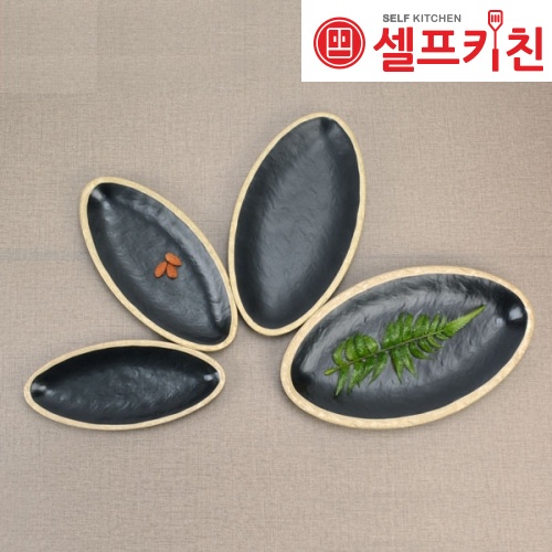 멜라민 앤틱블랙 돌무늬좁은타원 그릇 돌산 앞접시 업소용그릇 DS-7273